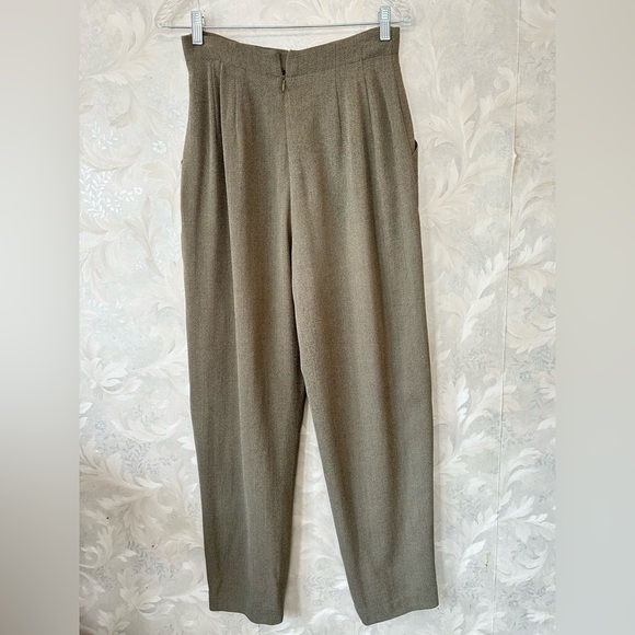 VTG Dana Buchman Brown Wool Pleated High Waist Pants Trousers Tapered Sz 8 - Picture 5 of 8